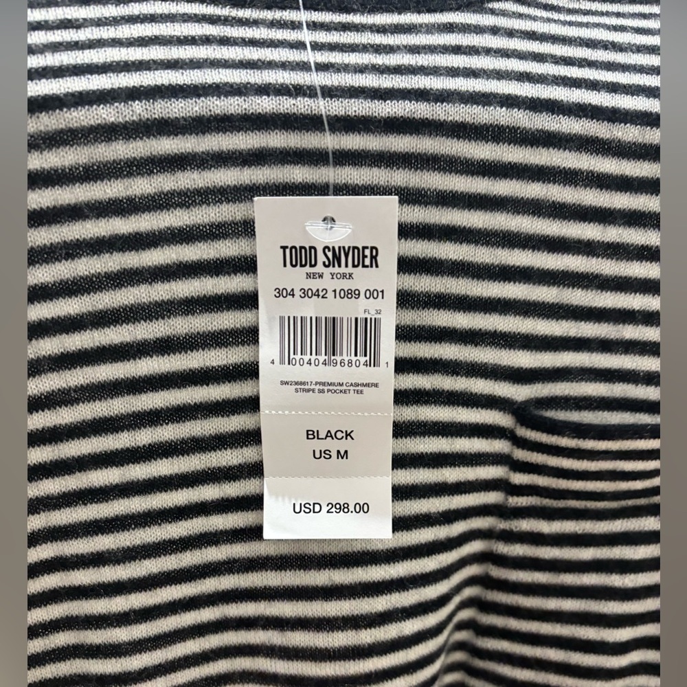 NWT | Todd Snyder | PREMIUM CASHMERE POCKET TEE IN BLACK STRIPE - Picture 10 of 10